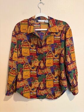 Vintage Martinique Wine Label Themed Button Up Shirt, Unisex size S, Grapes